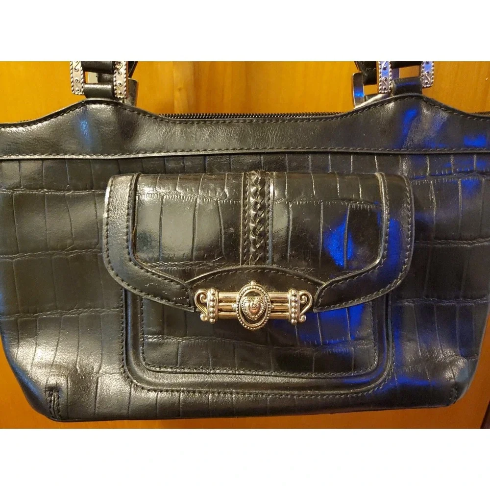 M.C. Marc Chantal‎ Black Embossed Croc LEATHER Satchel Bag Handbag Purse